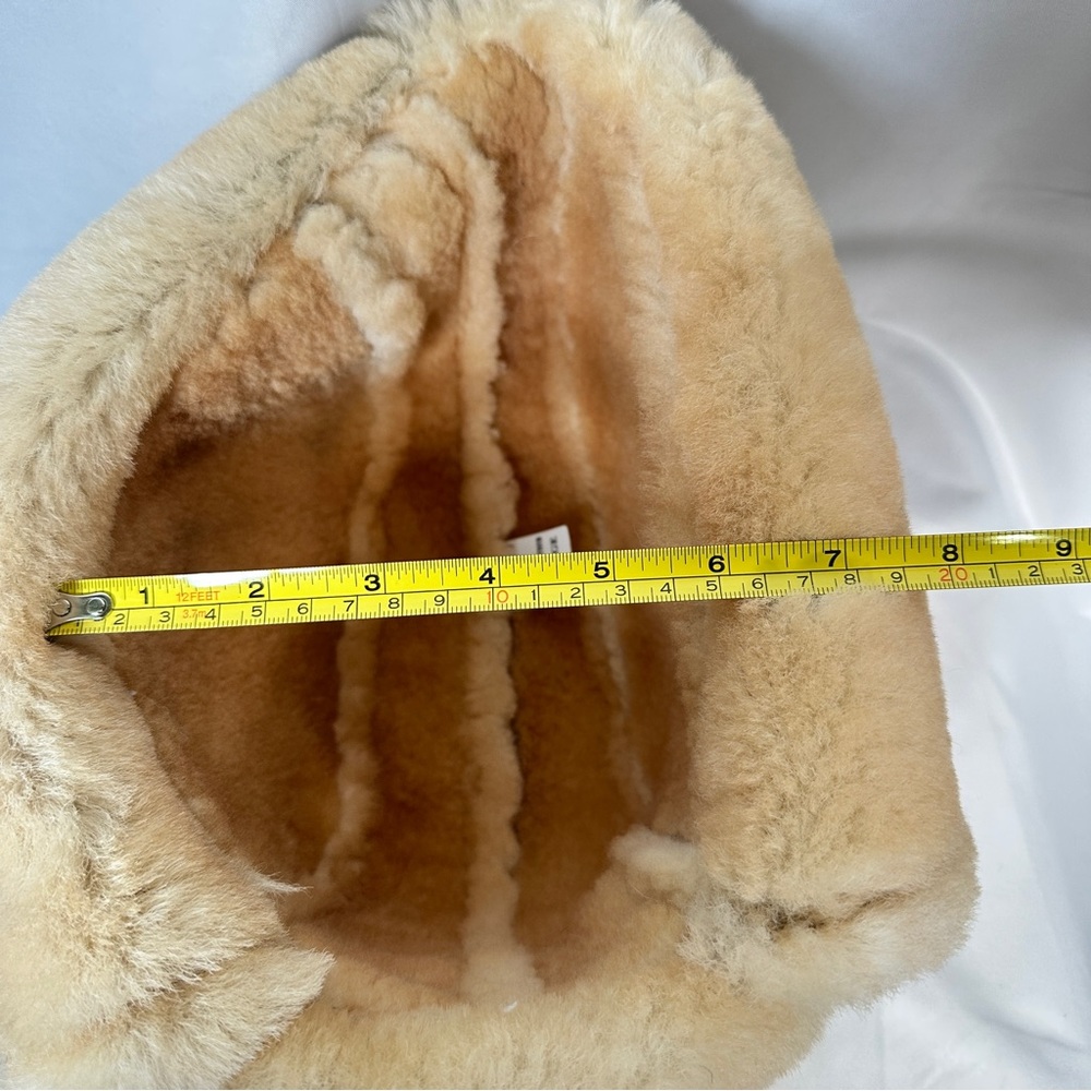 Genuine Shearling Sheepskin Trapper Hat Tan Aviator Winter Warm XL Apres Ski - Picture 12 of 16